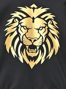 Young Boy Lion Print Sweatshirt & Sweatpants - Black - View 5