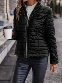 SHEIN Clasi 拉鍊絎縫外套 - 黑色 - 查看 6