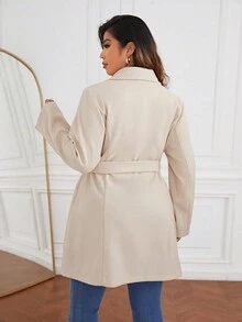 SHEIN Privé Hơn Cổ áo Đôi ngực Thắt lưng Áo khoác - Màu be - Xem 2