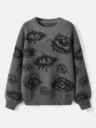 Grunge Punk Jersey con patrón de ojo de hombros caídos