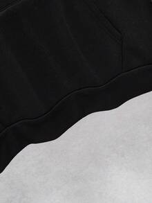 男士骷髅頭圖案袋鼠口袋抽繩加絨內裏連帽衫 - 黑色 - 查看 7