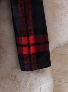 Young Boy Plaid Double Breasted Belted Tweed Overcoat Without Sweater - Multicolor - View 5