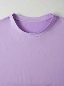 Manfinity Homme Men Letter Graphic Curved Hem Tee - Purple - View 7