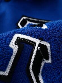 Manfinity Homme 男士长袖蓝白撞色天使字母拼接夹克，棒球夹克，秋季款 - 彩色 - 查看 3