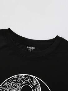 SHEIN LUNE 大碼陰陽印花T恤 - 黑色 - 查看 3