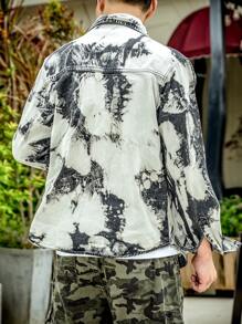 Manfinity Roghcode Loose Fit Men's Tie Dyed Denim Button Up Shirt - Black - View 2