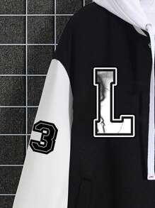 Aesthetic Post 男士加字母圖案兩色校隊夾克（不帶連帽衫） - 彩色 - 查看 6