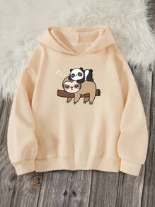 少女卡通图案保暖连帽衫 - 米色 - 查看 1