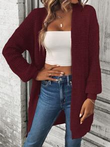 SHEIN LUNE 净色落肩开衫 - 酒紅色 - 查看 3