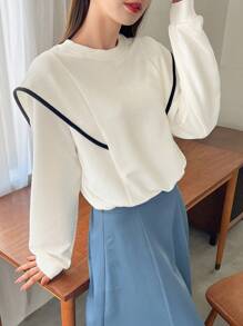 FRIFUL 撞色鑲邊落肩運動衫 - 白色 - 查看 9