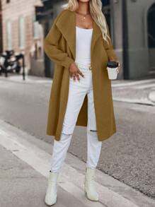 SHEIN LUNE 瀑布领落肩开衫 - 薑色 - 查看 5