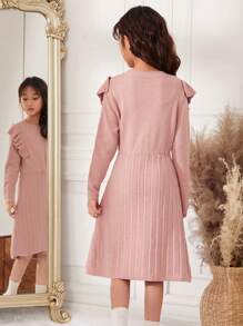 女大童荷葉邊毛衣洋裝不附腰帶 - 粉色 - 查看 4