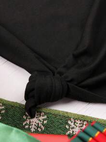 SHEIN EZwear Cây thông noel & Đồ họa Khẩu hiệu Áo thun - màu đen - Xem 4