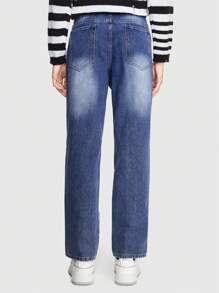 ROMWE MEN Street Life 男款破洞牛仔褲 - 藍白色 - 查看 3