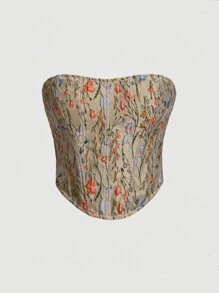 SHEIN MOD 印花露背繫帶抹胸上衣 - 彩色 - 查看 1