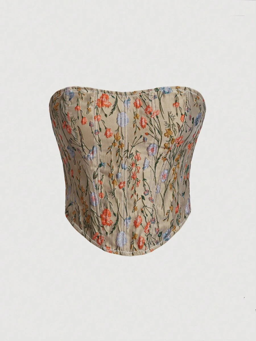 SHEIN MOD 印花露背繫帶抹胸上衣 - 彩色 - 查看 1