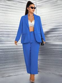 Celure 加翻領西裝外套和褲子 - 藍色 - 查看 5