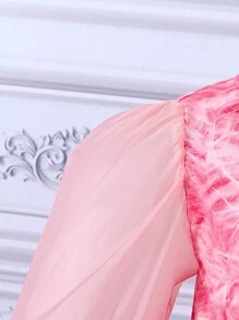 女嬰隨機印花撞色網眼袖洋裝 - 西瓜粉 - 查看 5