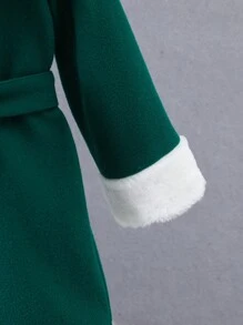 SHEIN 年輕女孩 1 入組博格領雙排扣束帶大衣和帽子 - 墨綠色 - 查看 4