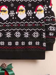 SHEIN Tween Boy Christmas Santa Claus & Snowflake Pattern Sweater,In Fall/Winter - Multicolor - View 5