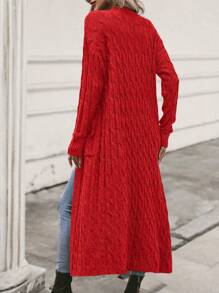 SHEIN LUNE Dual Pocket Cable Knit Cardigan For New Year Clothes - Red - View 2