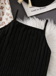 Teen Girl Allover Print Fluffy Jacket & Ribbed Cami Dress - White - View 6