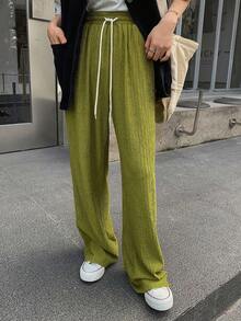 FRIFUL 純色抽繩腰闊腿褲 - 綠色 - 查看 7