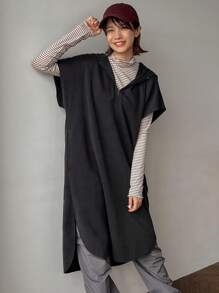 FRIFUL Solid Zip Front Hooded Dress Without Tee,Casual Women Dresses