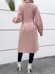 SHEIN Clasi 西裝領落肩袖褶皺細節花呢外套 - 粉色 - 查看 3