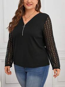 SHEIN LUNE Talla grande Top con encaje en contraste con cremallera media