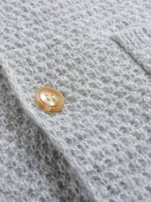 SHEIN Young Boy Fuzzy Trim Dual Pocket 3D Ears Design Hooded Cardigan - Light Grey - View 6