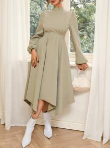 Aveloria 小高領燈籠袖手帕下擺洋裝