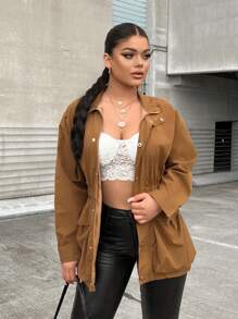 SHEIN SXY Áo khoác có túi thả vai - Màu Khaki - Xem 1