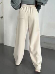 DAZY 纯色斜口袋阔腿运动裤，女式秋季慢跑裤 - 杏色 - 查看 2