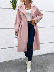 SHEIN Clasi 西裝領落肩袖褶皺細節花呢外套 - 粉色 - 查看 2