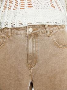 ROMWE MEN Grunge Punk 男士圖形印花直筒牛仔褲 - 棕色 - 查看 3