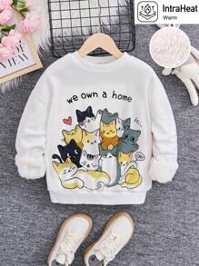 SHEIN Tween Girl Cartoon & Slogan Graphic Thermal Lined Sweatshirt