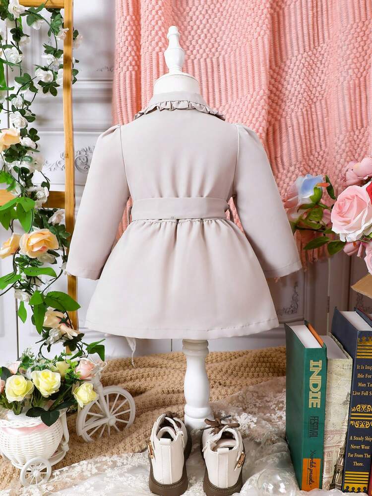 Baby Girl 1pc Frill Trim Belted Trench Coat