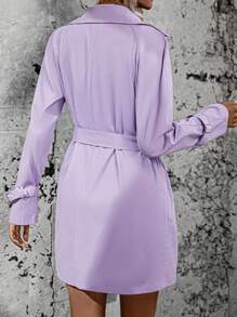 SHEIN Frenchy 翻領開襟風衣 - 紫色 - 查看 2