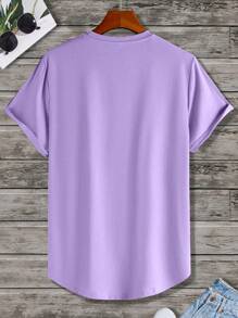 Manfinity Homme Men Letter Graphic Curved Hem Tee - Purple - View 2