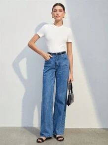 BizChic Chất rắn Vòng cổ Áo thun - trắng - Xem 6