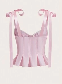 Aveloria Rosie Solid Tie Shoulder Peplum Bustier Cami Top  - Pink - View 2