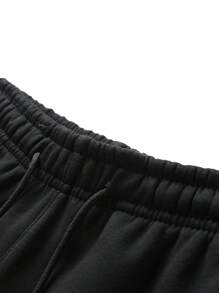 男士字母印花抽绳腰休闲运动裤 - 黑色 - 查看 4