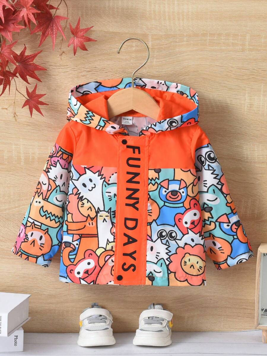 男嬰卡通和字母圖案連帽外套