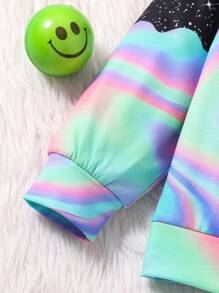 SHEIN Young Girl Marble and Galaxy Print Pullover & Sweatpants - Black - View 4