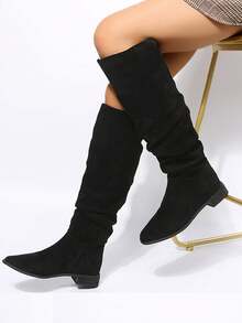 Botas planas simples y elegantes para mujer - Negro - Ver 4