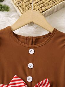 SHEIN Young Girl Christmas Print Bow Front Dress - Multicolor - View 3