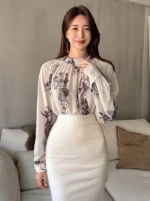 DAZY Floral Print Tie Back Blouse - Apricot - View 4