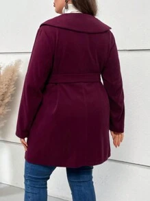 EMERY ROSE Talla grande Abrigo doblado cuello con botón delantero con cinturón - Rojo violeta - Ver 2