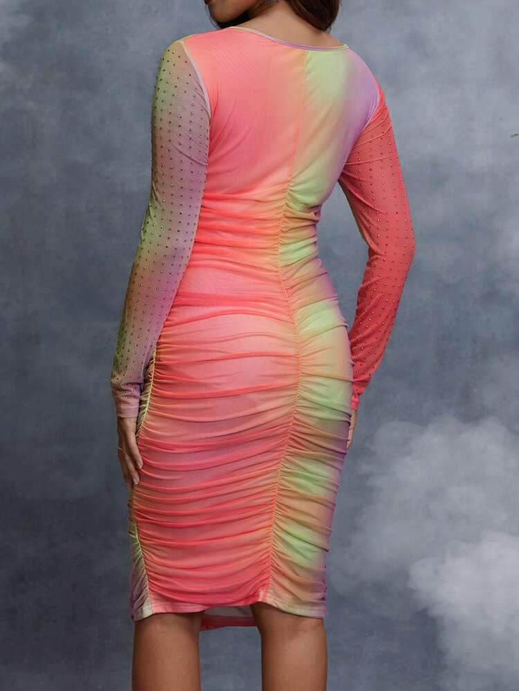Maternity Ombre Print Ruched Bodycon Dress